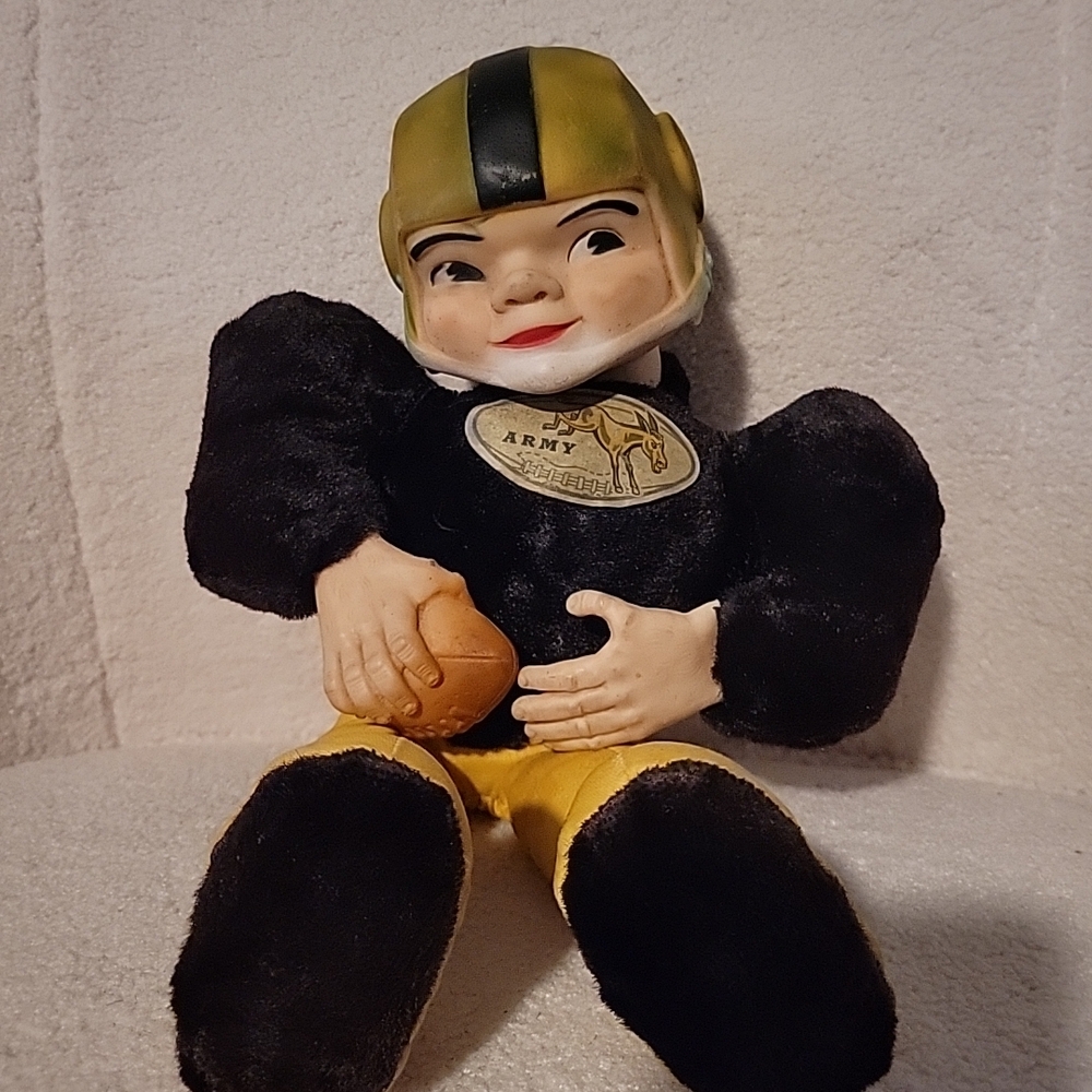 Vintage Army Kicking Mule Football Player Rubber Face Plush Toy